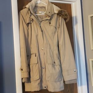 DKNY quilted long coat with hood